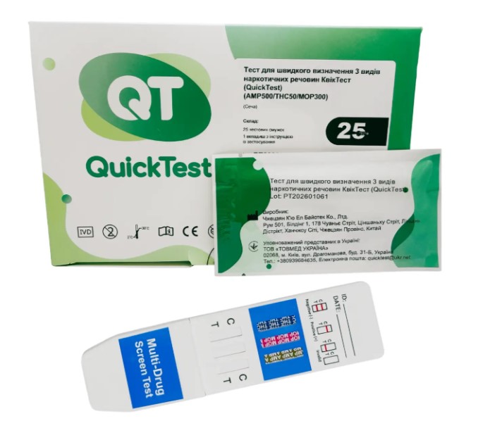 Тест для швидкого визначення 3 видів наркотичних речовин КвікТест (QuickTest)